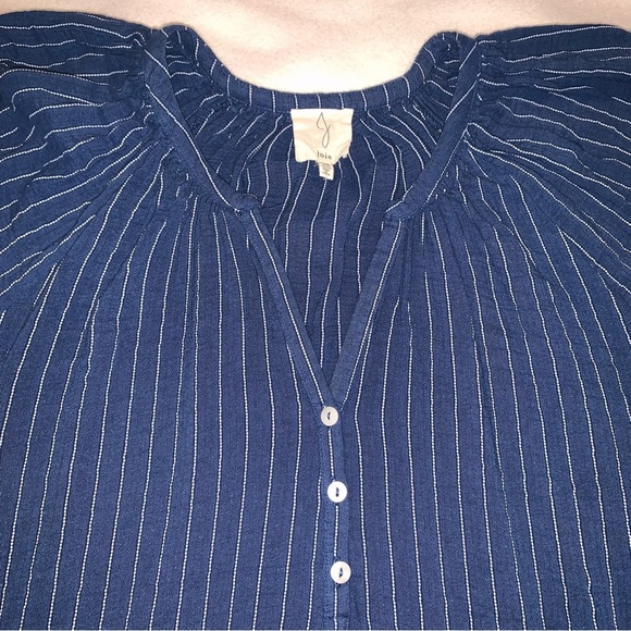 *Read Description* Joie Short Sleeve Gauzy V-neck Blouse Blue White Stripe 3x - Picture 2 of 9
